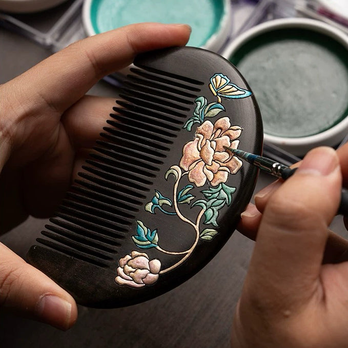 Clarice Hand-Painted Wooden Fine-Tooth Comb