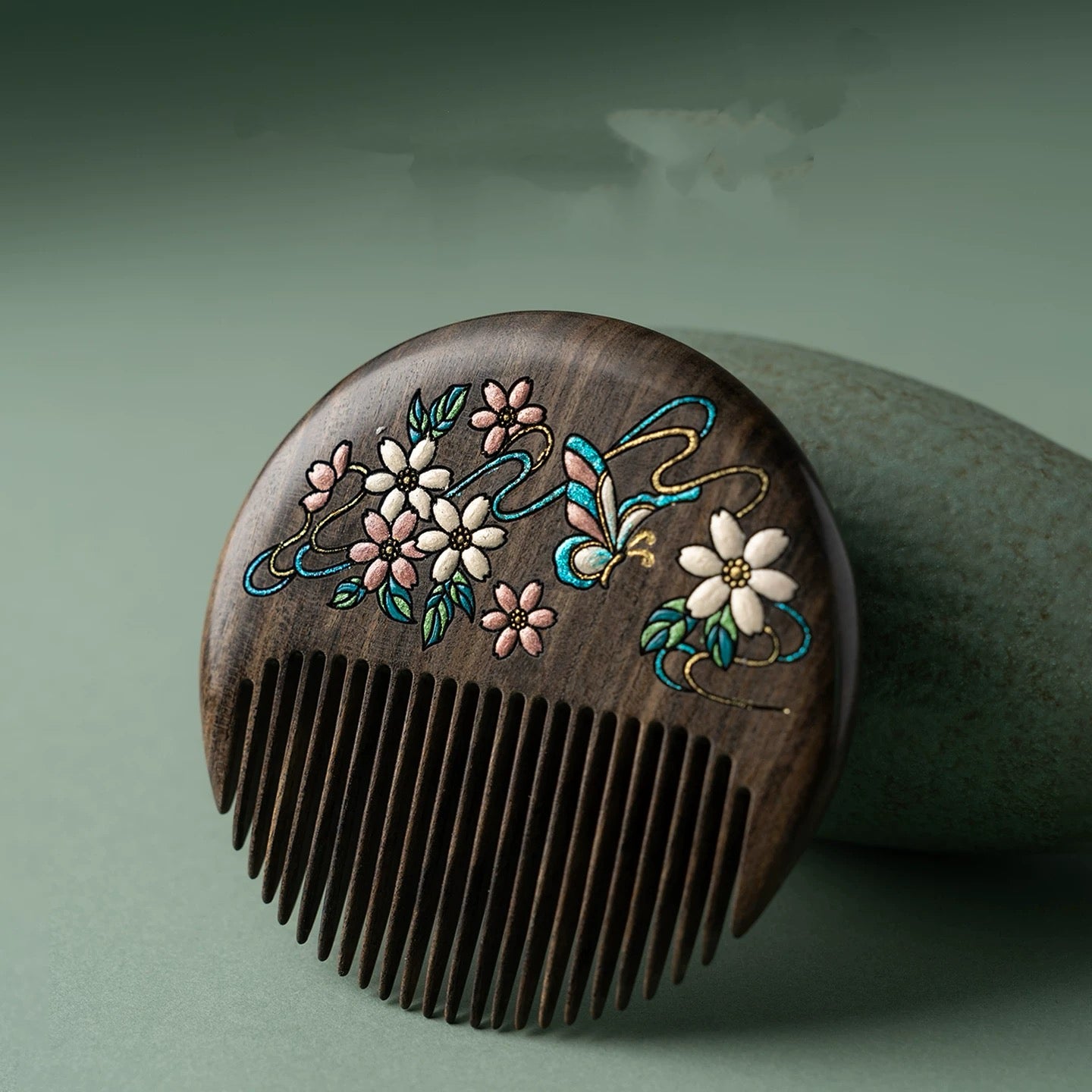 Vera Hand-Painted Wooden Fine-Tooth Comb