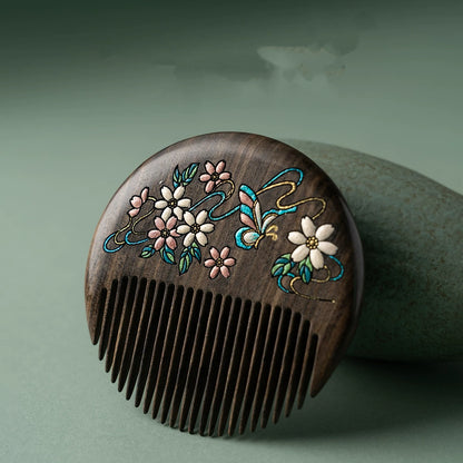 Vera Hand-Painted Wooden Fine-Tooth Comb