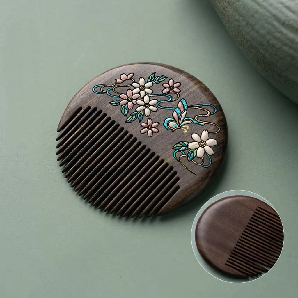 Vera Hand-Painted Wooden Fine-Tooth Comb