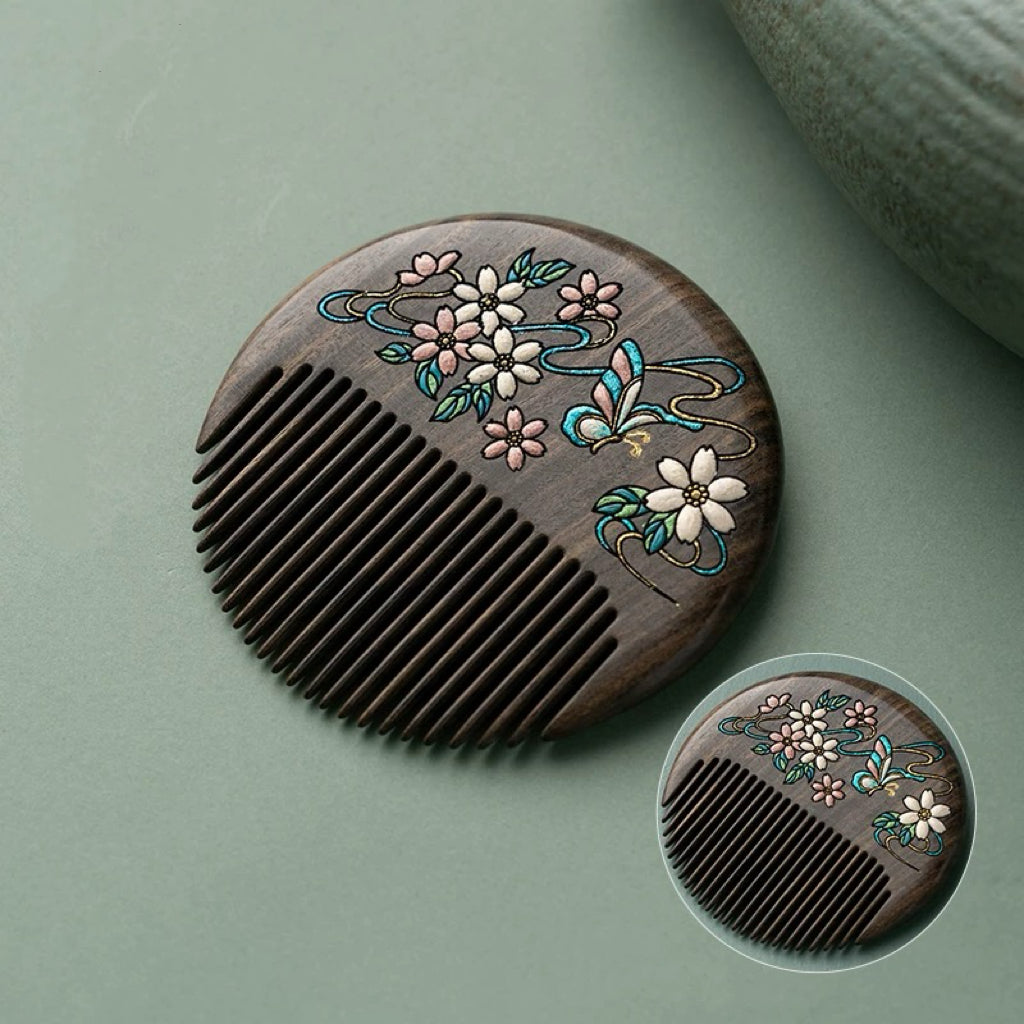 Vera Hand-Painted Wooden Fine-Tooth Comb