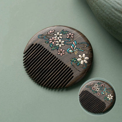 Vera Hand-Painted Wooden Fine-Tooth Comb