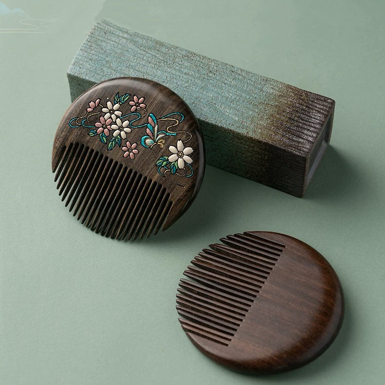 Vera Hand-Painted Wooden Fine-Tooth Comb