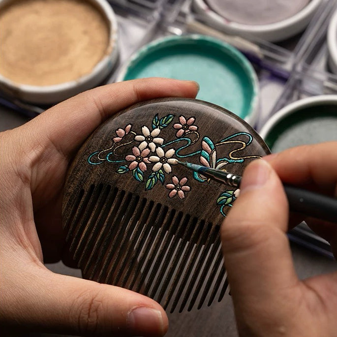 Vera Hand-Painted Wooden Fine-Tooth Comb