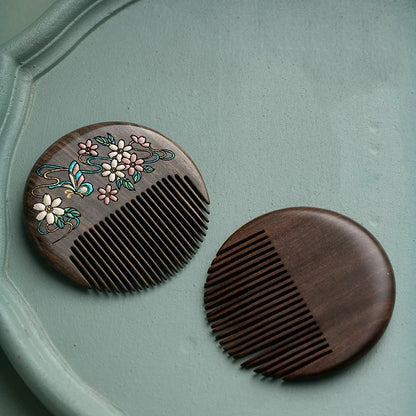 Vera Hand-Painted Wooden Fine-Tooth Comb