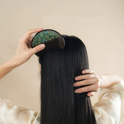 Natalie Hand-Painted Wooden Fine-Tooth Comb & Mirror Set