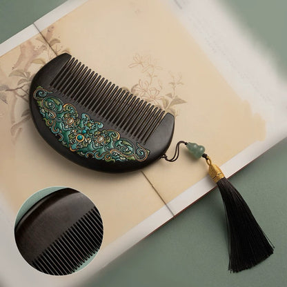 Natalie Hand-Painted Wooden Fine-Tooth Comb & Mirror Set