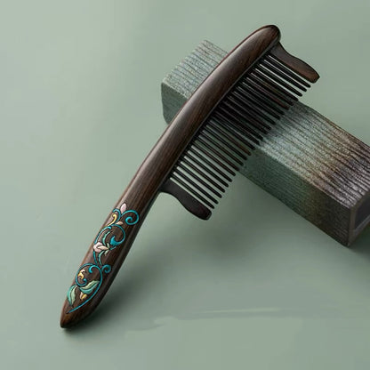 Megan Hand-Painted Wooden Fine-Tooth Comb