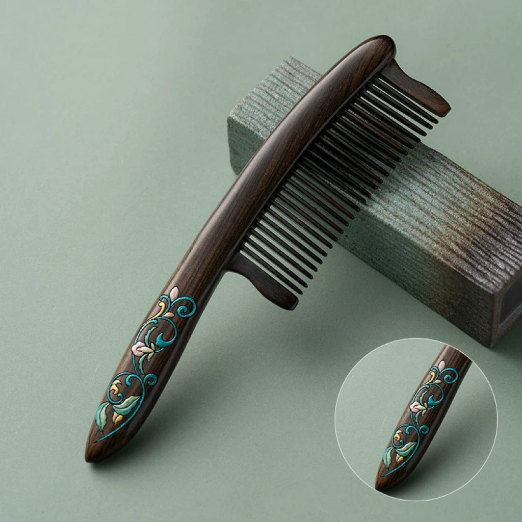Megan Hand-Painted Wooden Fine-Tooth Comb