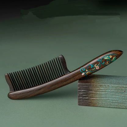 Megan Hand-Painted Wooden Fine-Tooth Comb