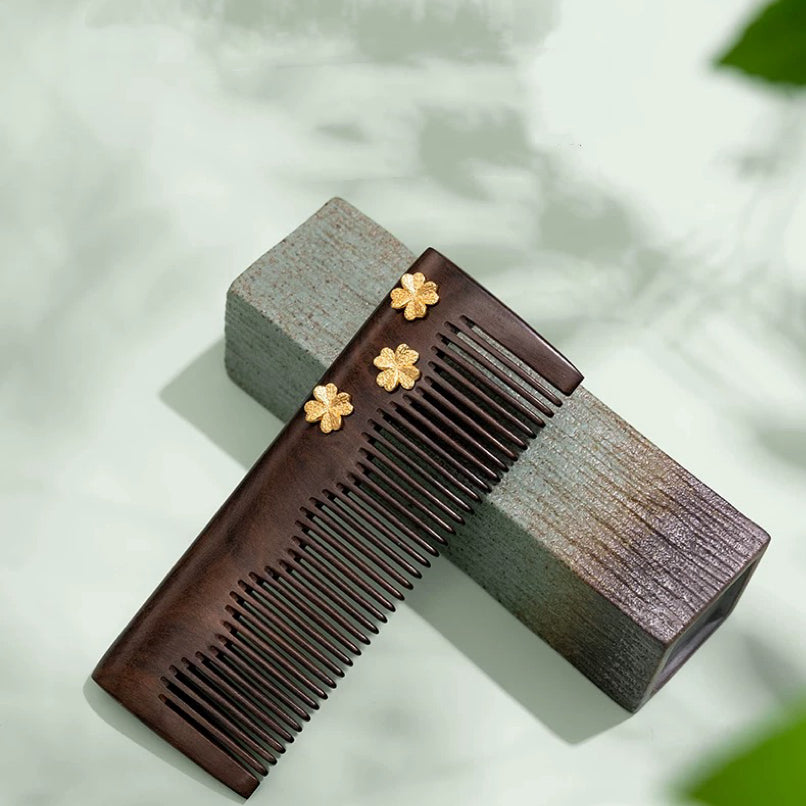 Gloria Hand-Painted Wooden Fine-Tooth Comb