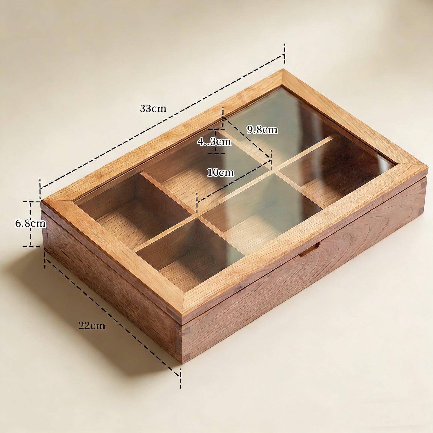 Boîte à bijoux Moonlight en bois massif avec couvercle en verre