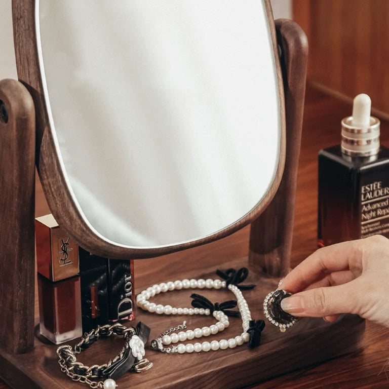 Miroir de maquillage de table en bois style rétro Élégance