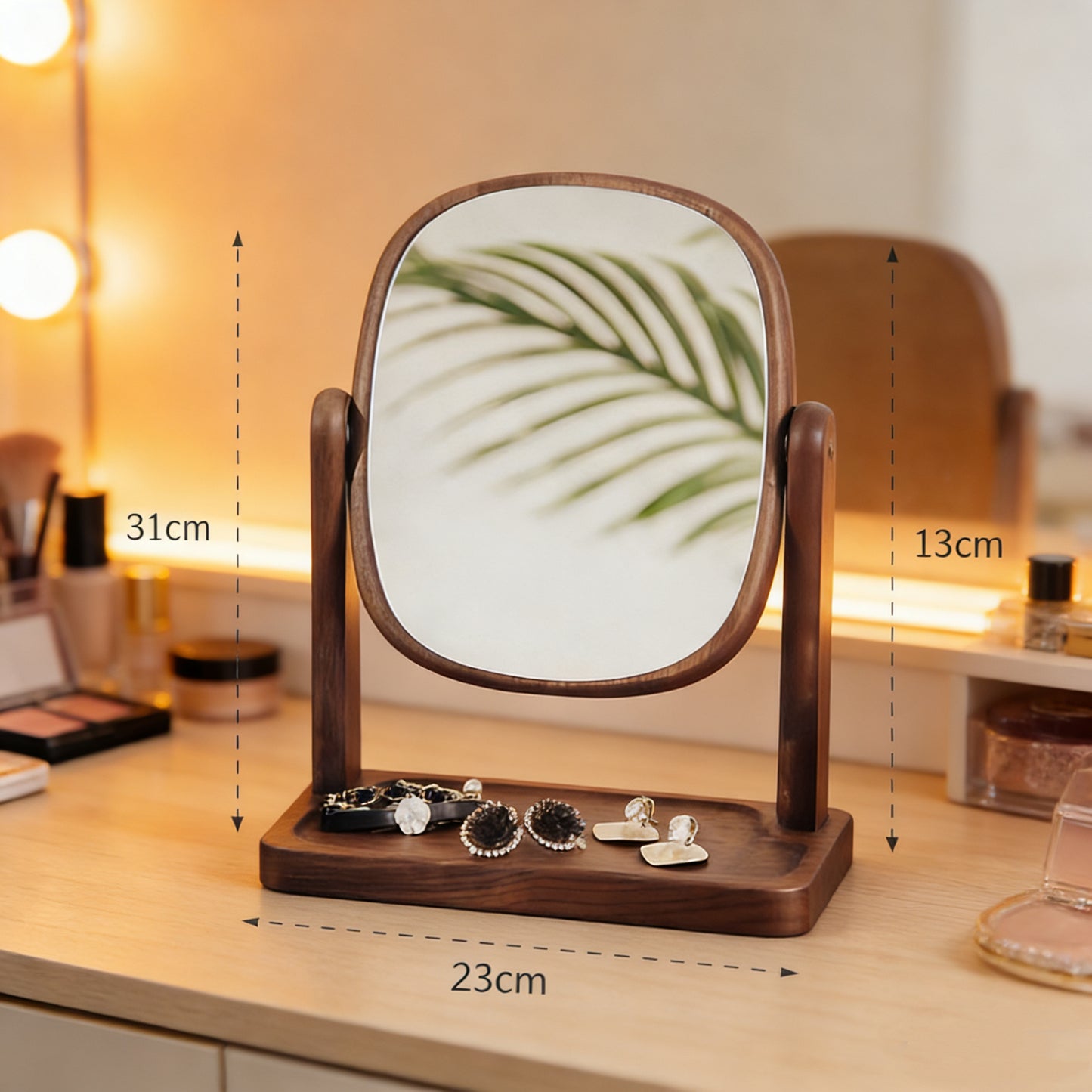 Miroir de maquillage de table en bois style rétro Élégance