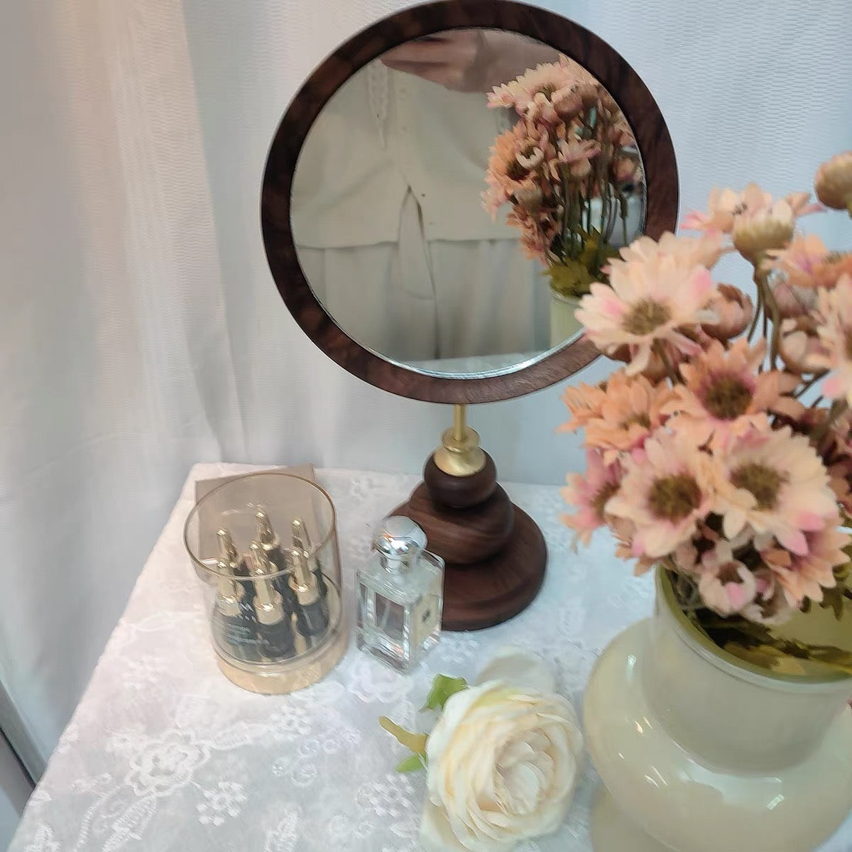 Miroir de maquillage de table en bois style rétro Élégance