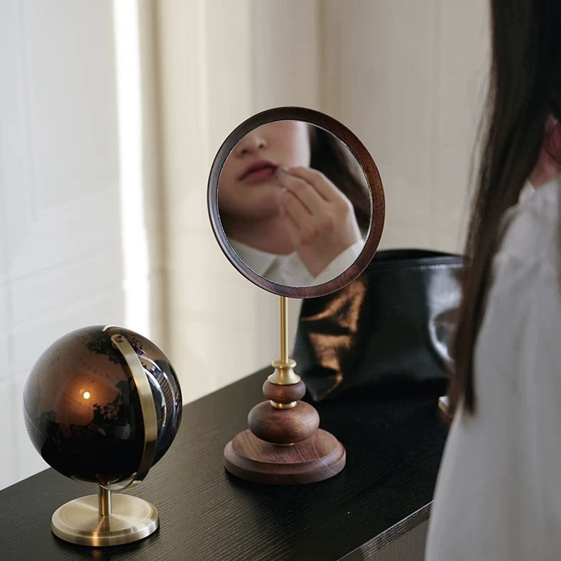 Miroir de maquillage de table en bois style rétro Élégance