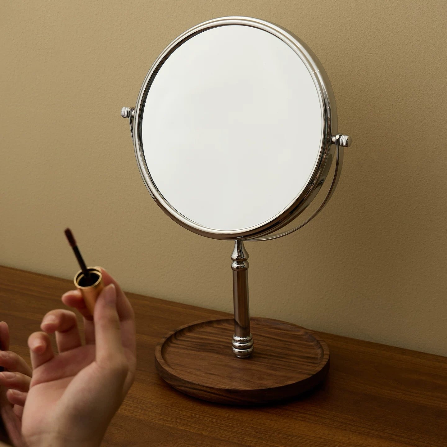 Miroir de maquillage de table en bois style rétro Élégance