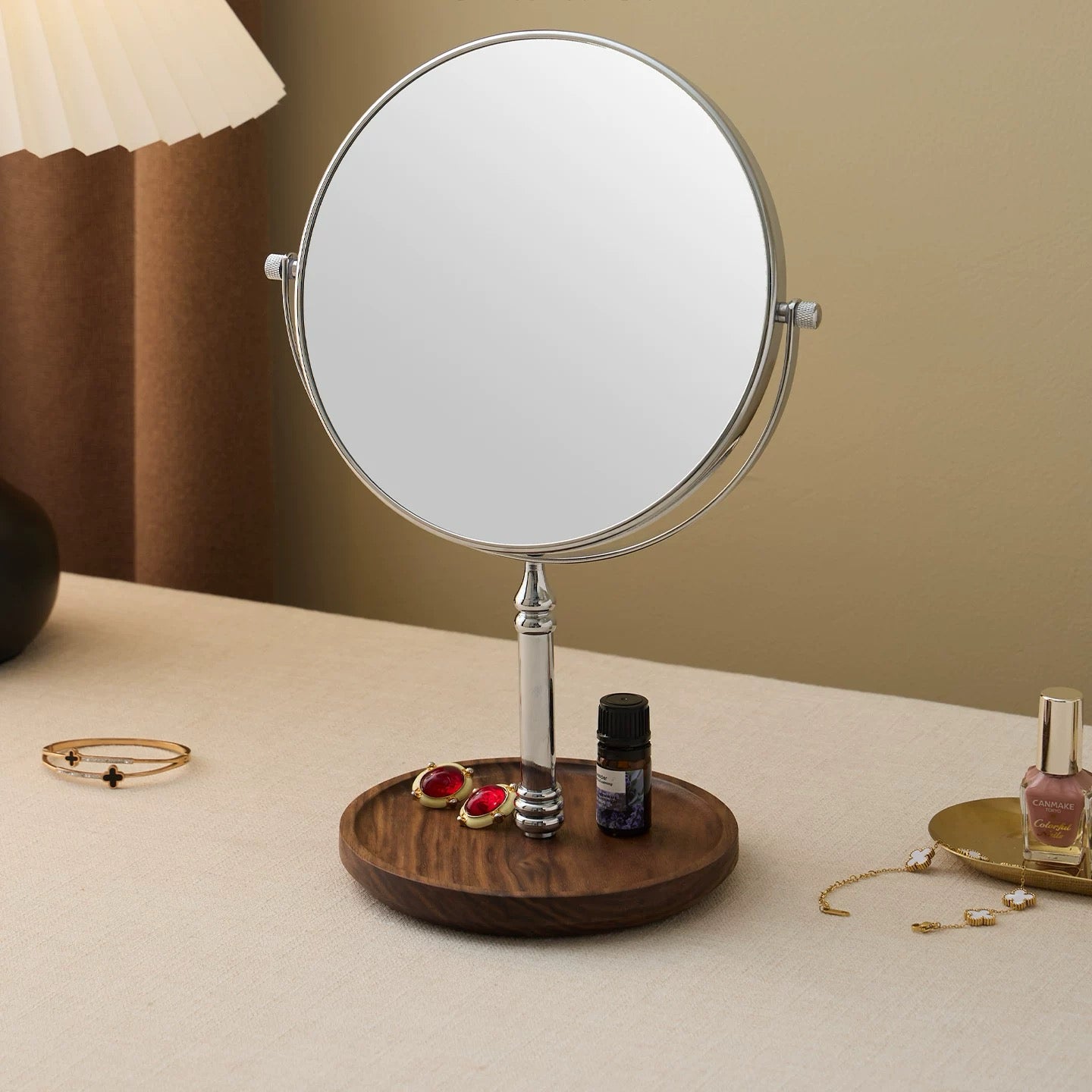 Miroir de maquillage de table en bois style rétro Élégance