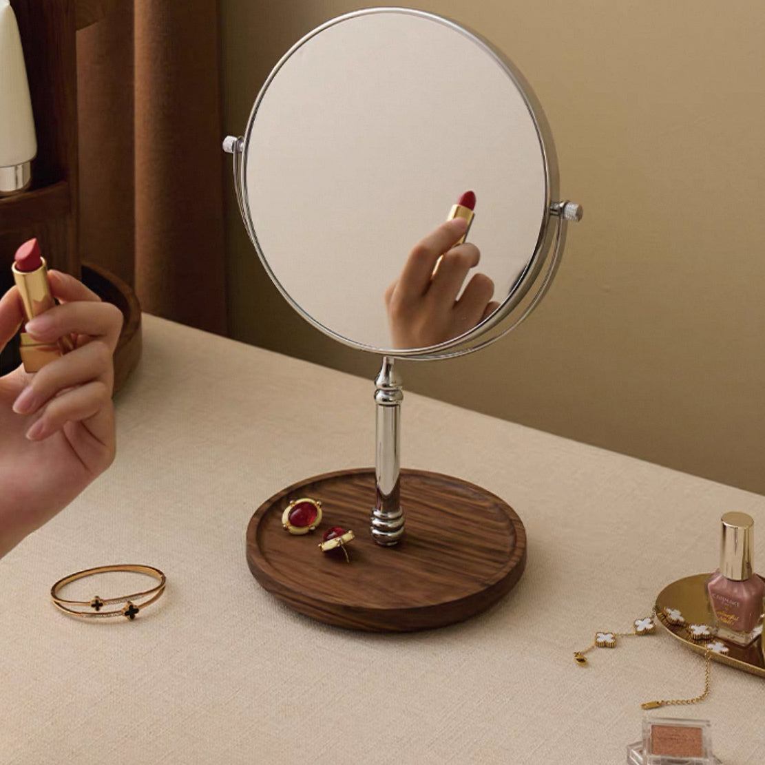 Miroir de maquillage de table en bois style rétro Élégance