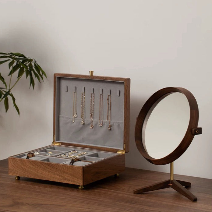 Miroir de maquillage de table en bois style rétro Élégance