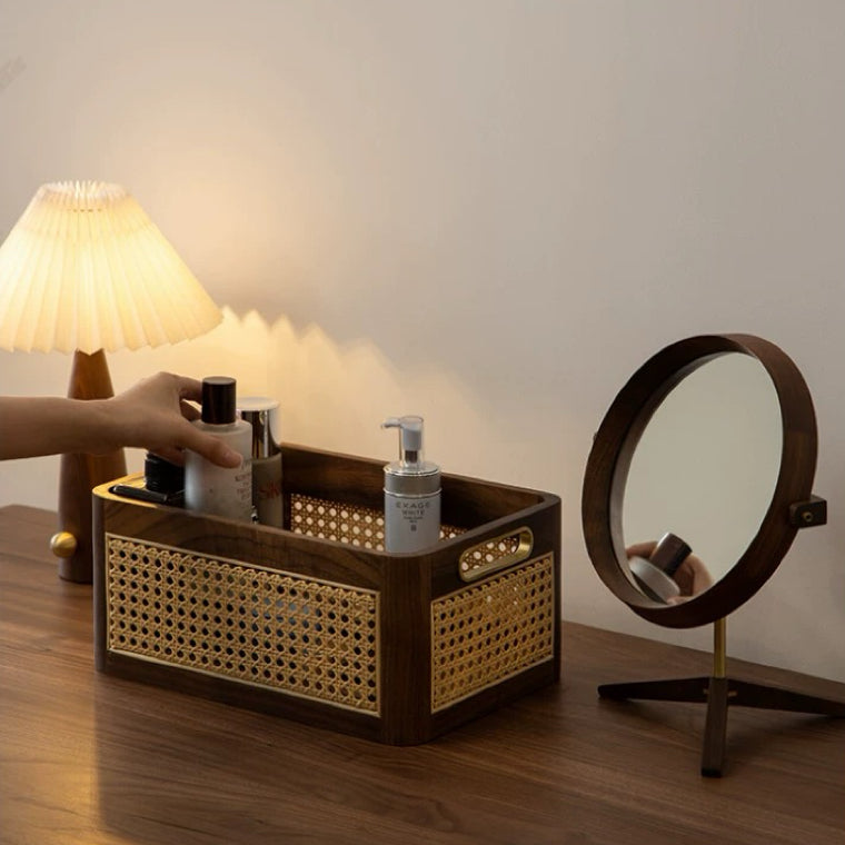 Miroir de maquillage de table en bois style rétro Élégance