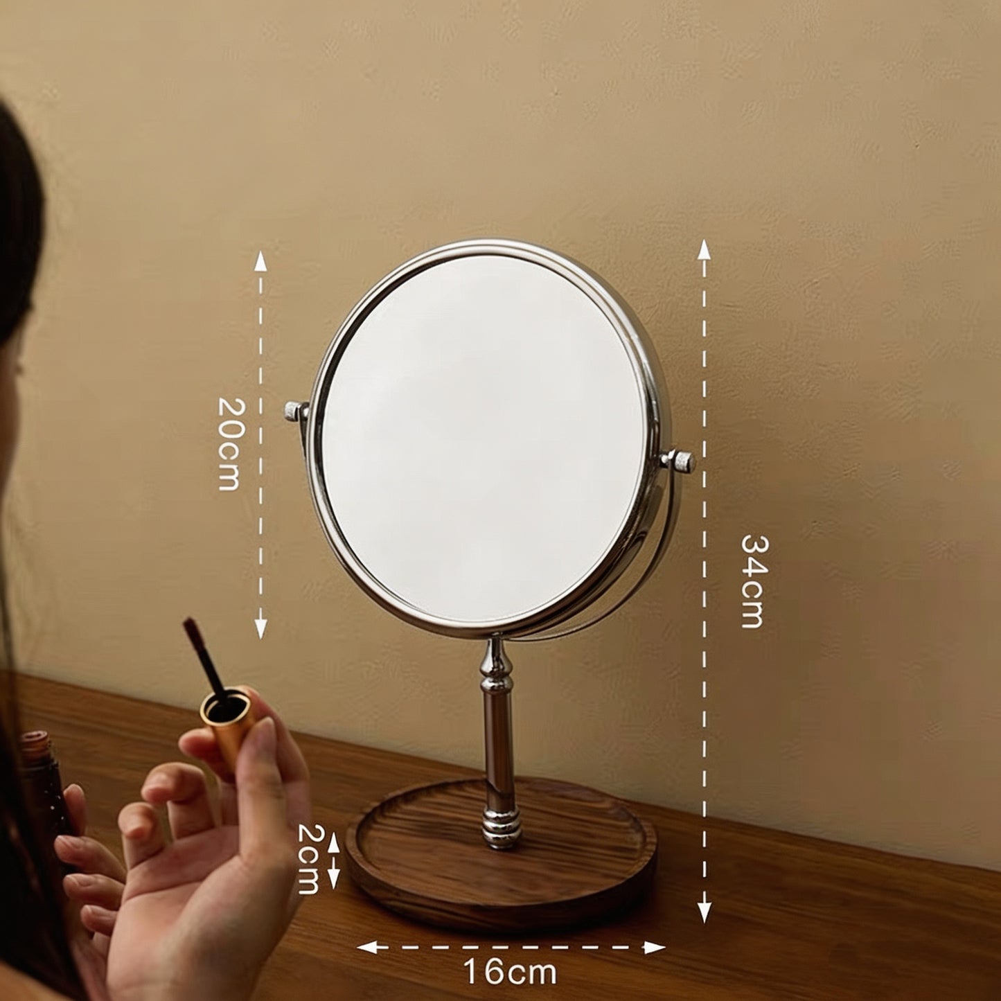 Miroir de maquillage de table en bois style rétro Élégance