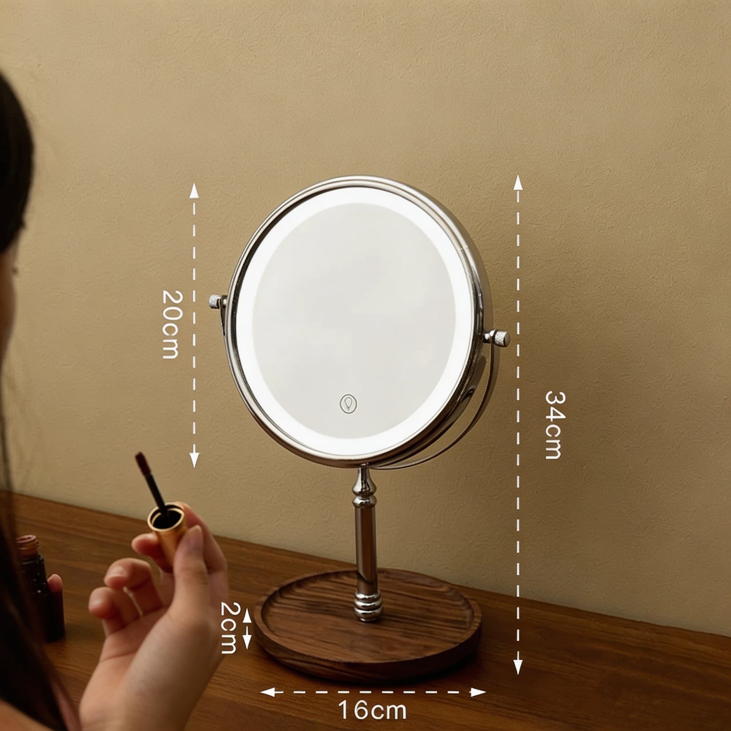 Miroir de maquillage de table en bois style rétro Élégance