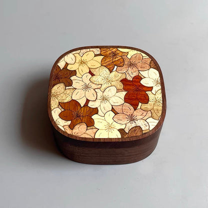 Inlaya Handmade Walnut Retro Print Magnetic Jewelry Box on dresser