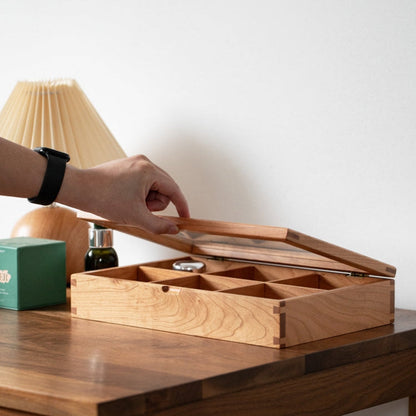 Jewelry box with multiple sections for rings and necklaces