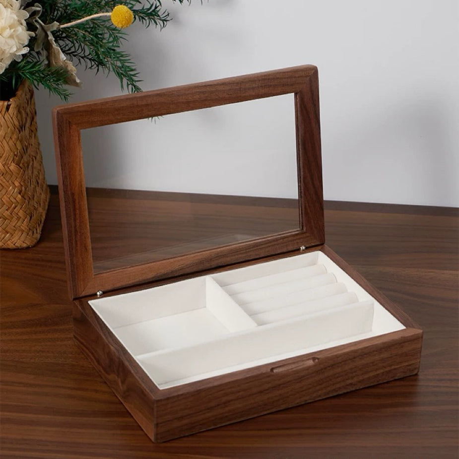 Lumelle wooden jewelry box showcasing natural wood grain