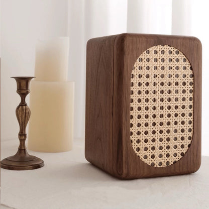 Luxury walnut jewelry box featuring decorative front artwork