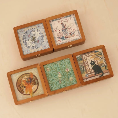 Merrin Solid Cherry Wood Jewelry Box With Creative Art Glass-Top