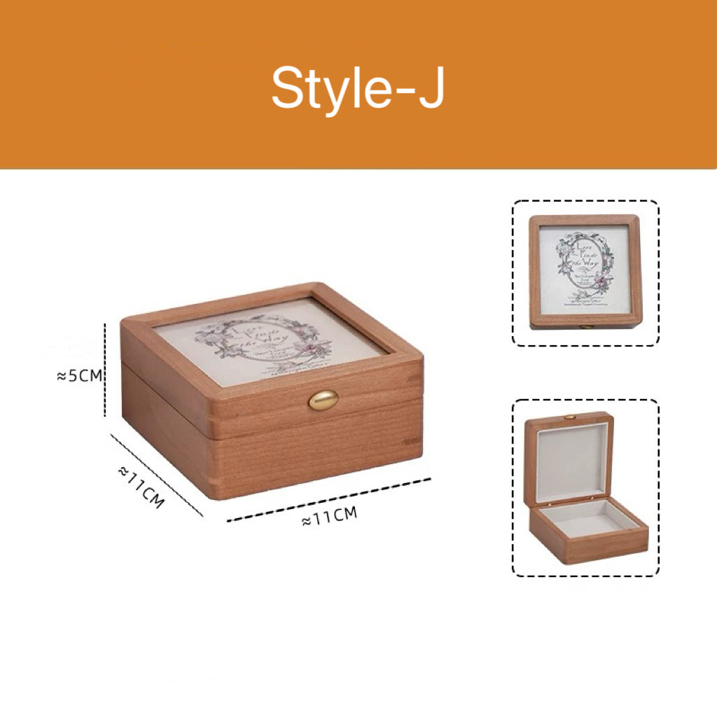 Merrin cherry wood jewelry organizer with artistic lid design