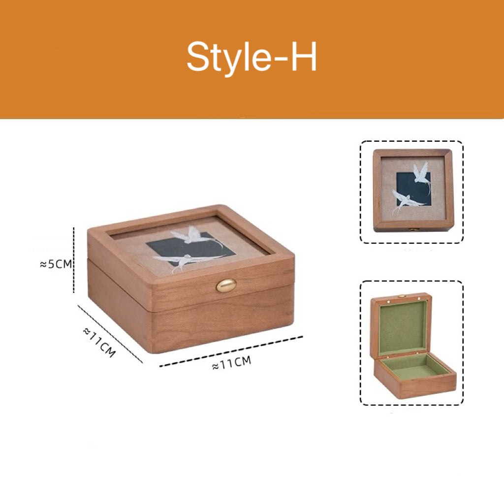 Merrin luxury jewelry box with cherry wood frame and art glass lid