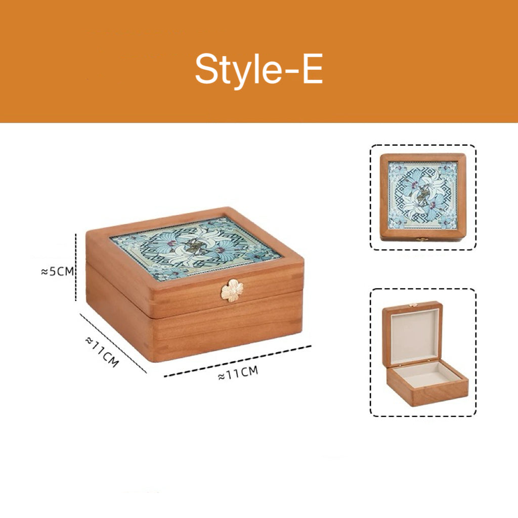Merrin solid wood jewelry box with creative laminated glass top