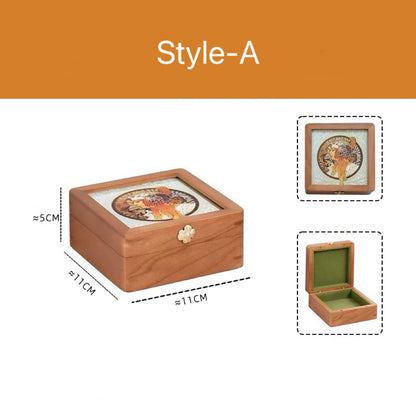 Merrin wooden jewelry box with colorful art glass lid