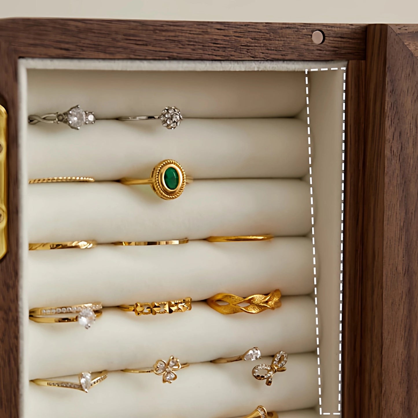 Mini cabinet-style wooden jewelry box with storage compartments