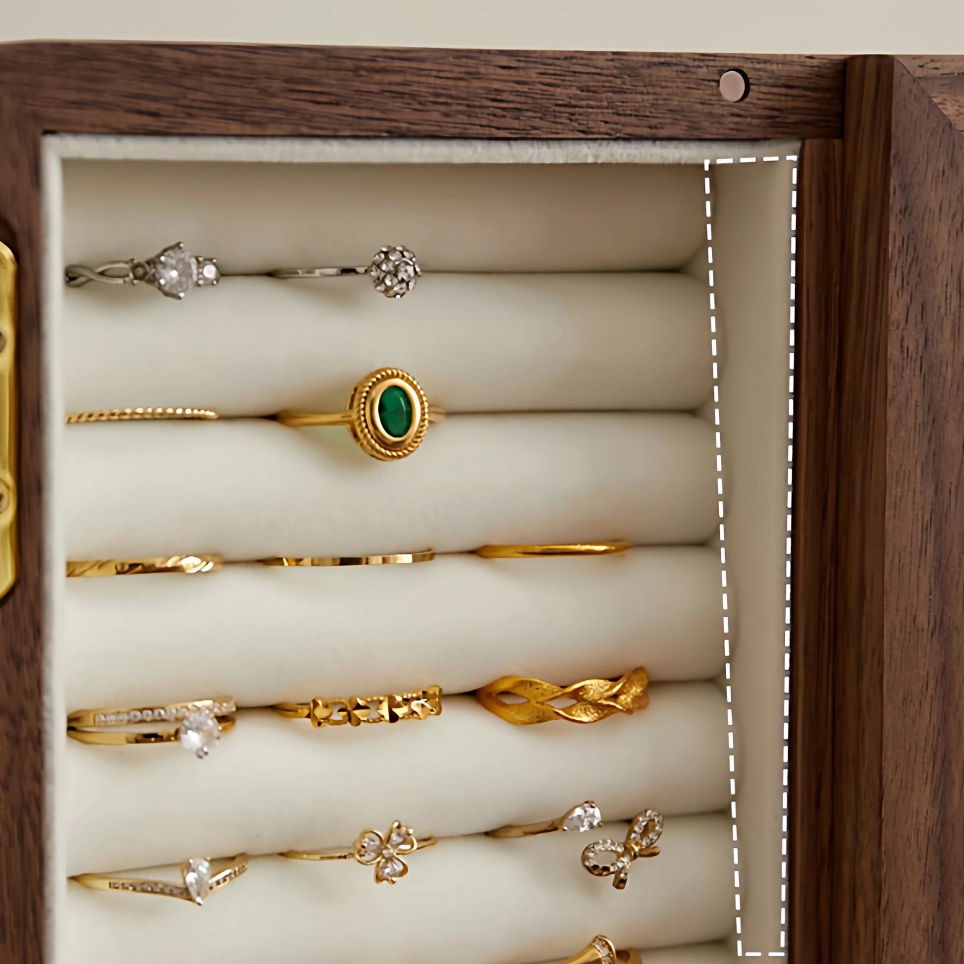 Mini cabinet-style wooden jewelry box with storage compartments
