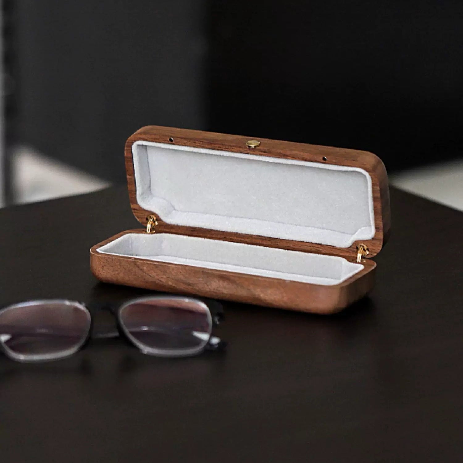 Minimalist walnut wooden glasses case for eyeglasses
