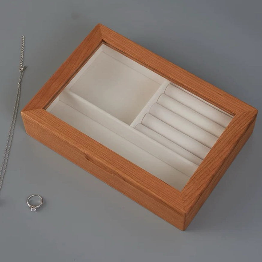 Natural walnut jewelry box with minimalist Lumelle design