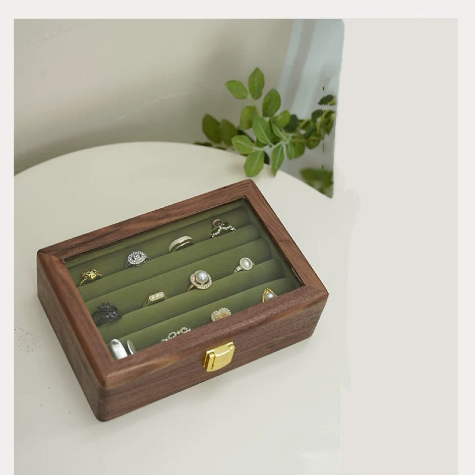 Nora jewelry storage box with ring slots and earring compartments