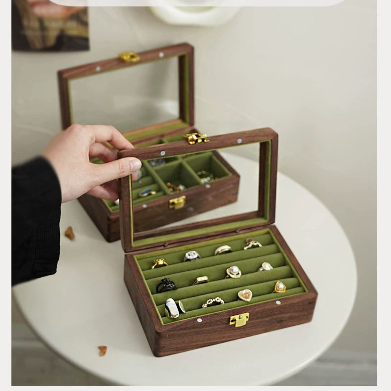 Nora solid wood jewelry storage box for rings and earrings