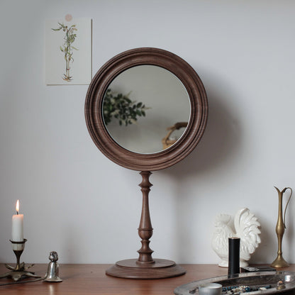 Retro Solid Wood Vanity Mirror for Dressing Table