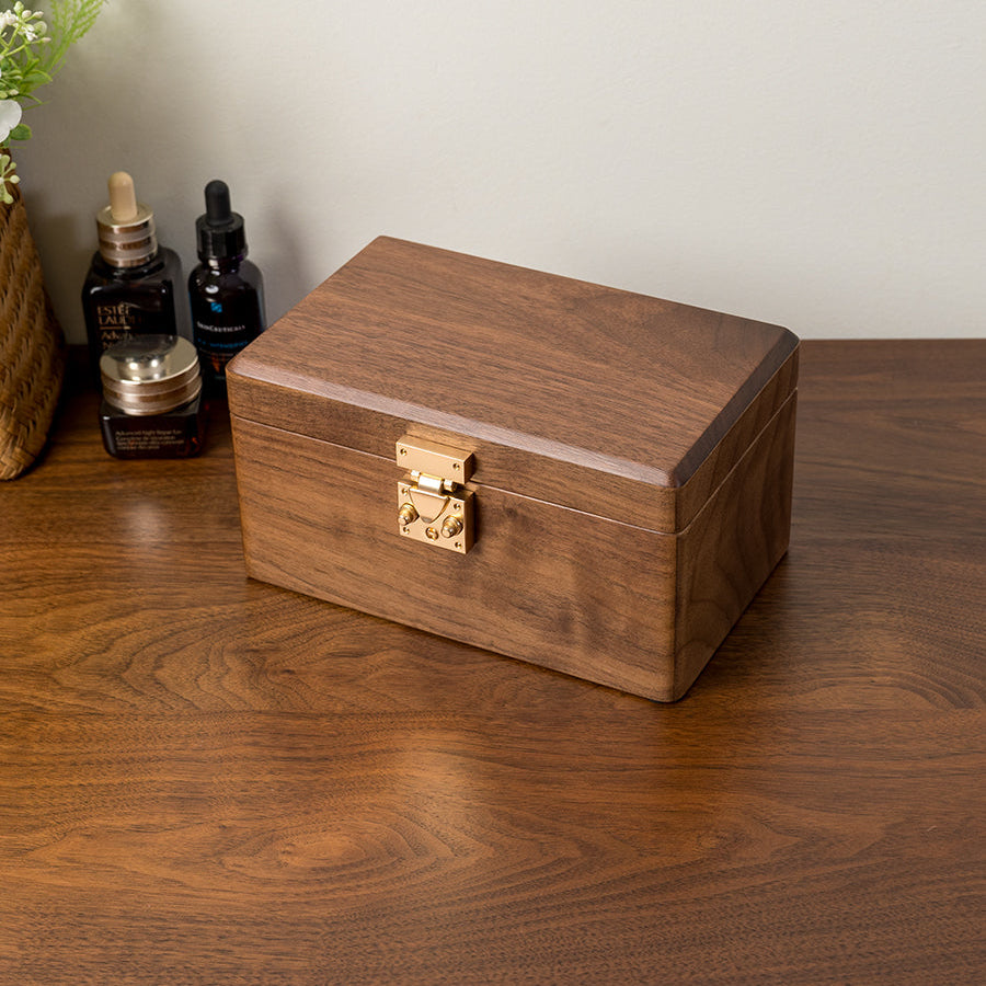 Side angle of black walnut jewelry box with smooth finish