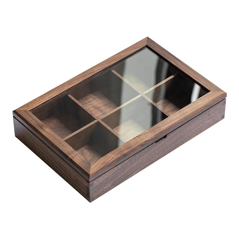 Side view of Moonlight solid wood jewelry box with glass lid