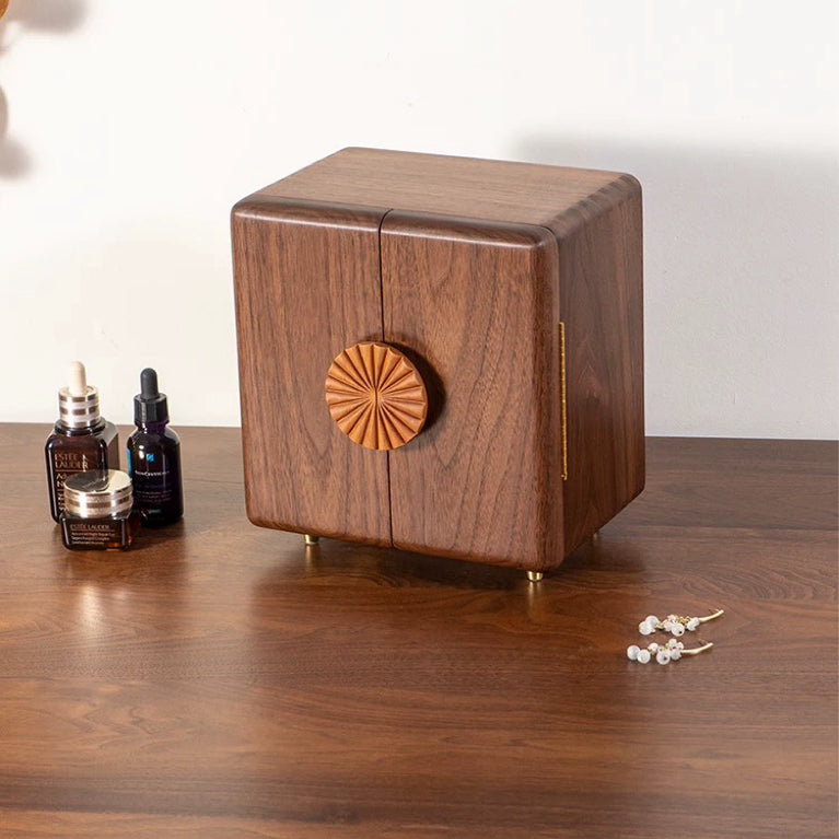 Solaris wooden jewelry box on vanity table