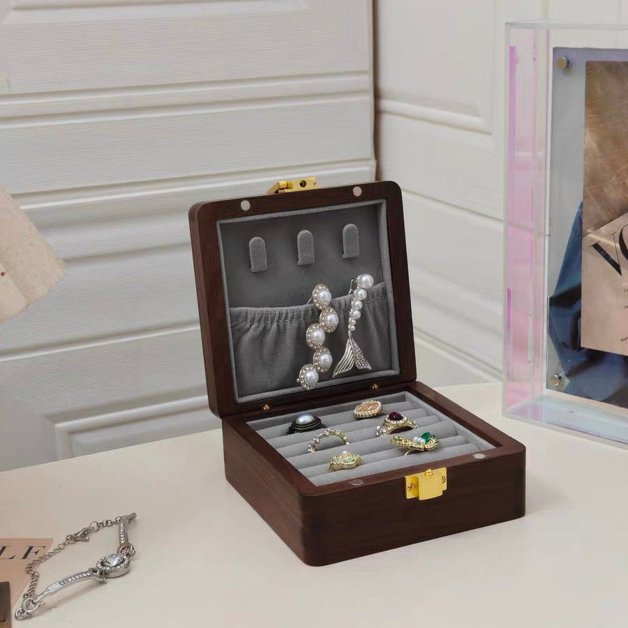 Solid walnut jewelry box for rings and accessories