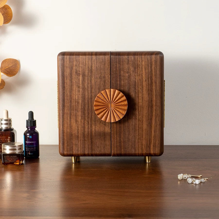 Solid walnut jewelry storage box with refined craftsmanship