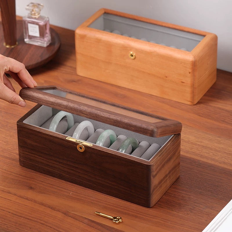 Solid wood bracelet display and storage box