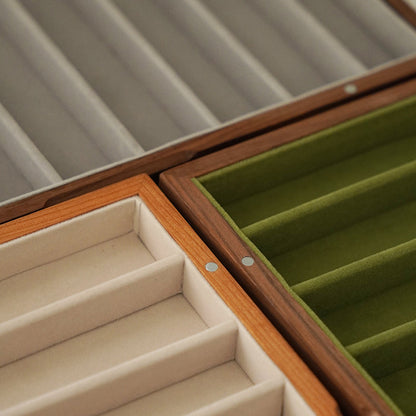 Solid wood jewelry box for necklaces with transparent glass cover